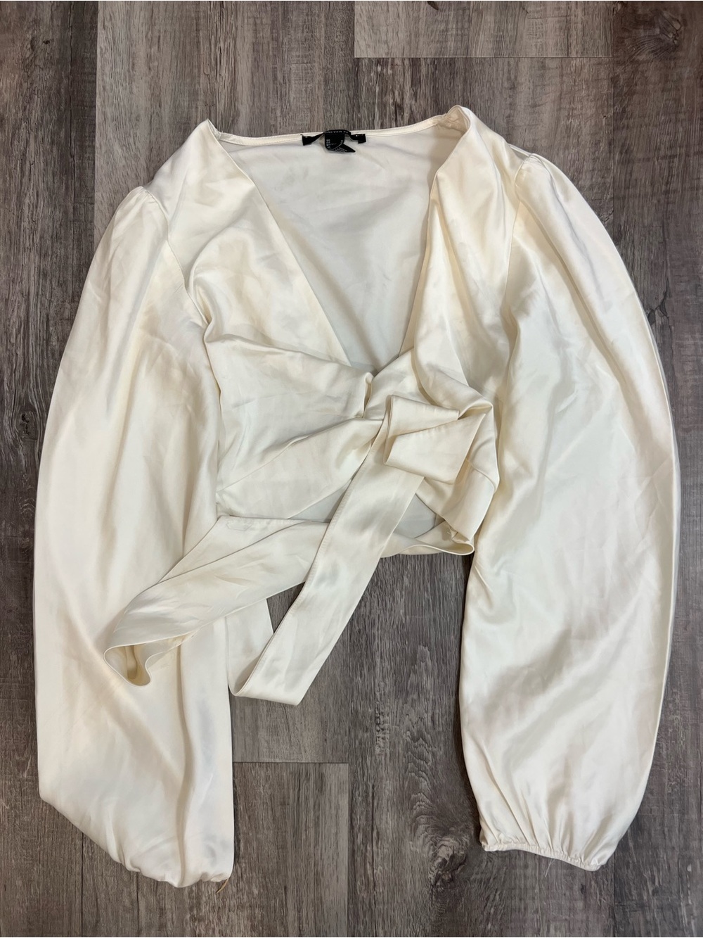 Forever 21 Cream Wrap Front Blouse with Balloon Sleeves